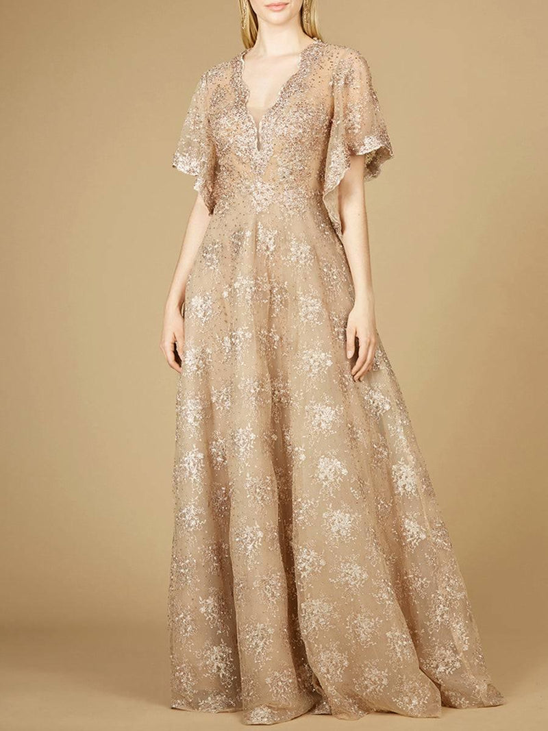 Cape Sleeve V-Neck Gown | 29237 - Glamourous Grace
