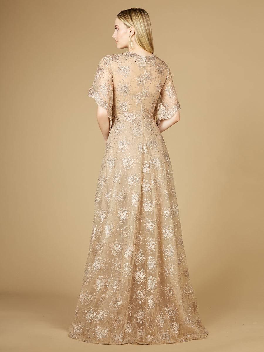 Cape Sleeve V-Neck Gown - Glamourous Grace