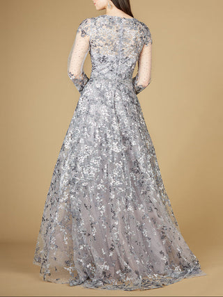 A-line Gown With Long Sleeves, V-Neckline - Glamourous Grace