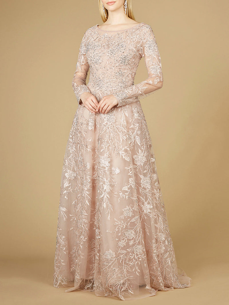 Long Sleeve High Neck Gown - Glamourous Grace