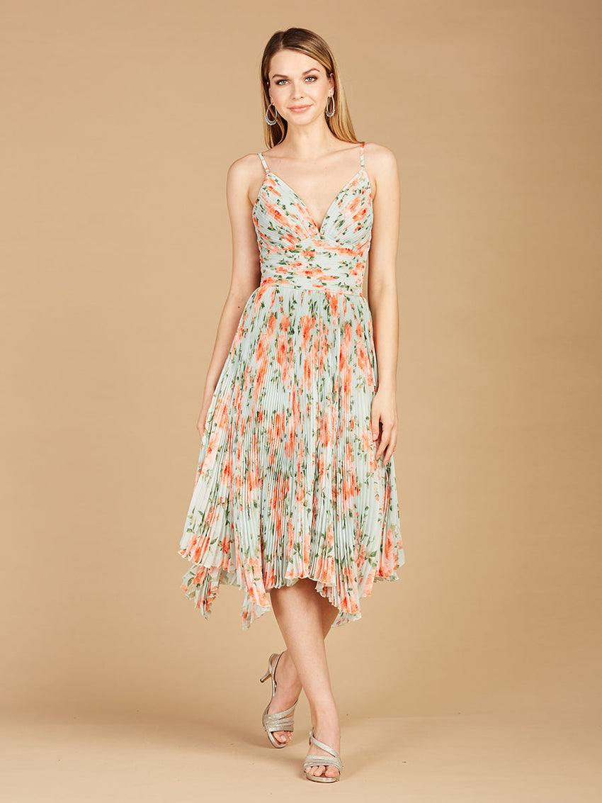 V-Neck Printed Midi Length Dress with Pleats - OUTLET - Glamourous Grace