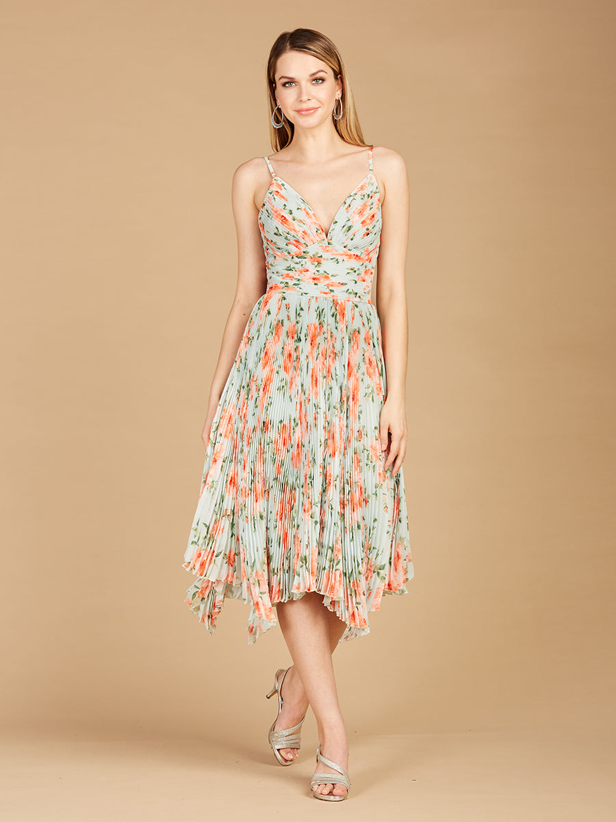V-Neck Printed Midi Length Dress with Pleats - OUTLET - Glamourous Grace