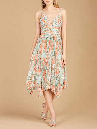 V-Neck Printed Midi Length Dress with Pleats - OUTLET - Glamourous Grace