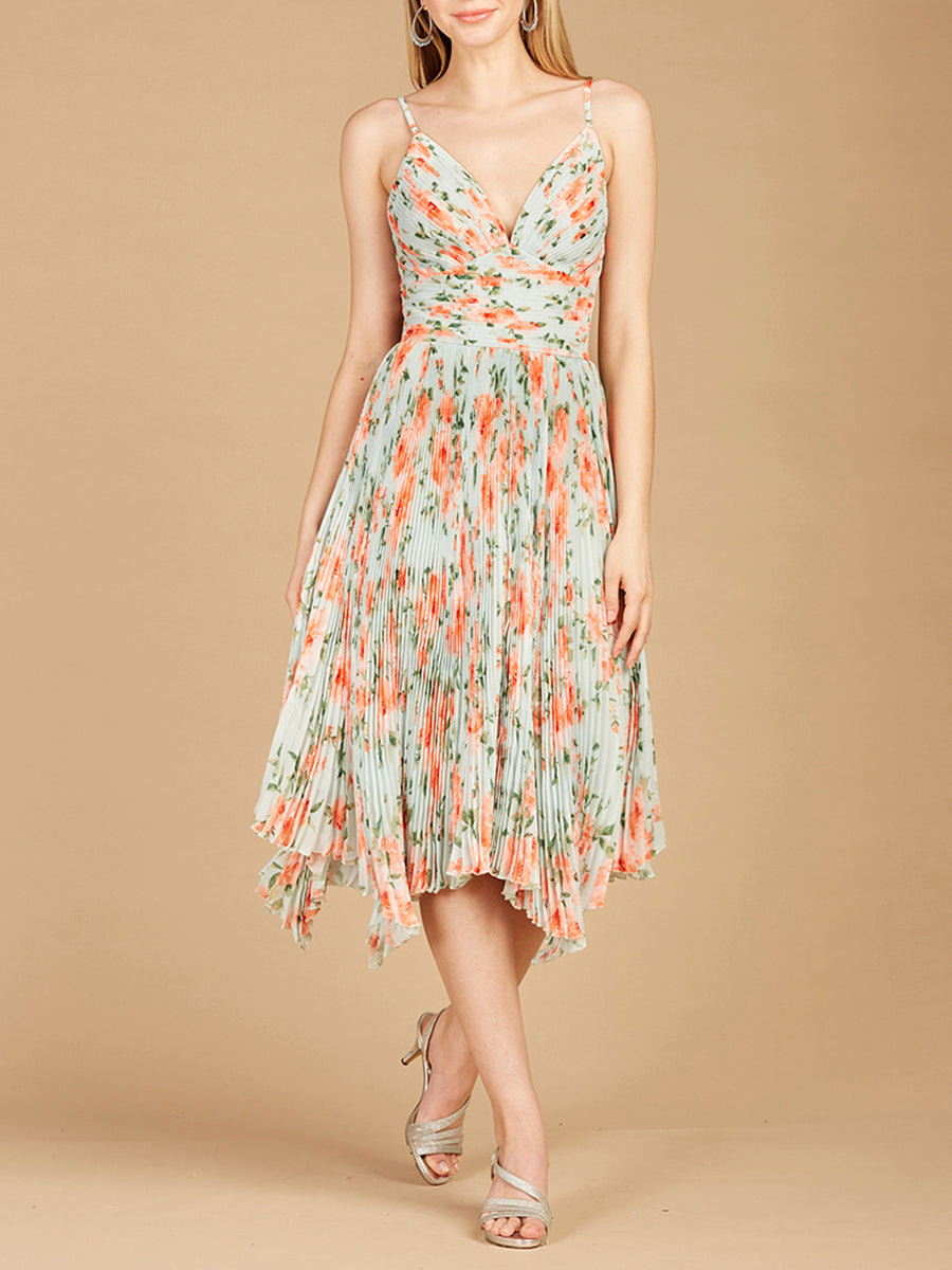 V-Neck Printed Midi Length Dress with Pleats - OUTLET - Glamourous Grace