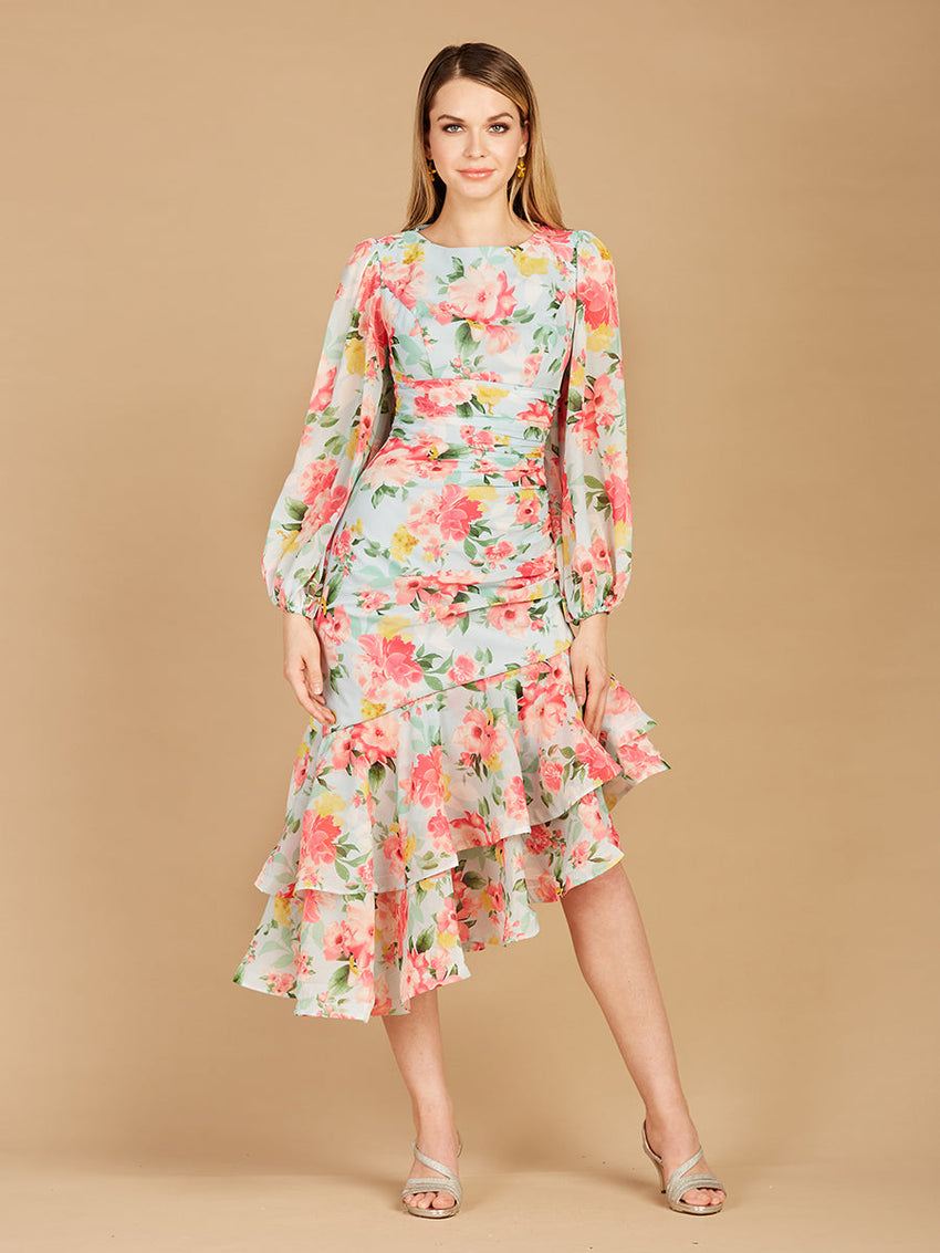 High Neck, Lace Up, Long Sleeve Printed Midi Dress - OUTLET - Glamourous Grace