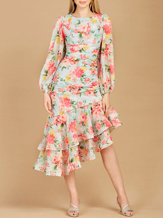 High Neck, Lace Up, Long Sleeve Printed Midi Dress - OUTLET - Glamourous Grace