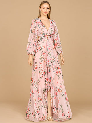 Long Sleeve V-Neck, Layered Skirt Print Dress- OUTLET - Glamourous Grace