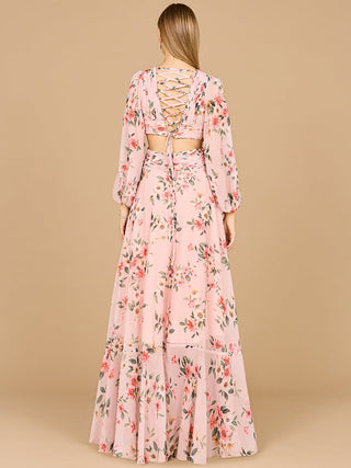 Long Sleeve V-Neck, Layered Skirt Print Dress- OUTLET - Glamourous Grace