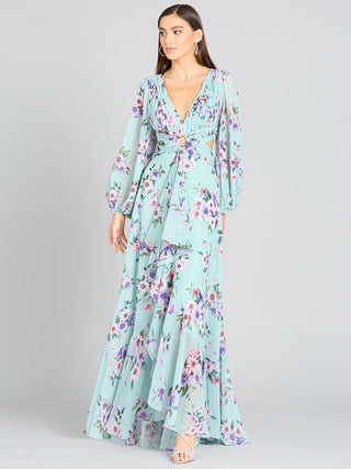 Long Sleeve V-Neck, Layered Skirt Print Dress- OUTLET - Glamourous Grace