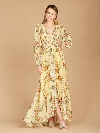 Long Sleeve V-Neck, Layered Skirt Print Dress- OUTLET - Glamourous Grace