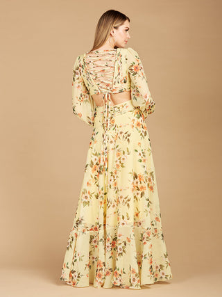 Long Sleeve V-Neck, Layered Skirt Print Dress- OUTLET - Glamourous Grace
