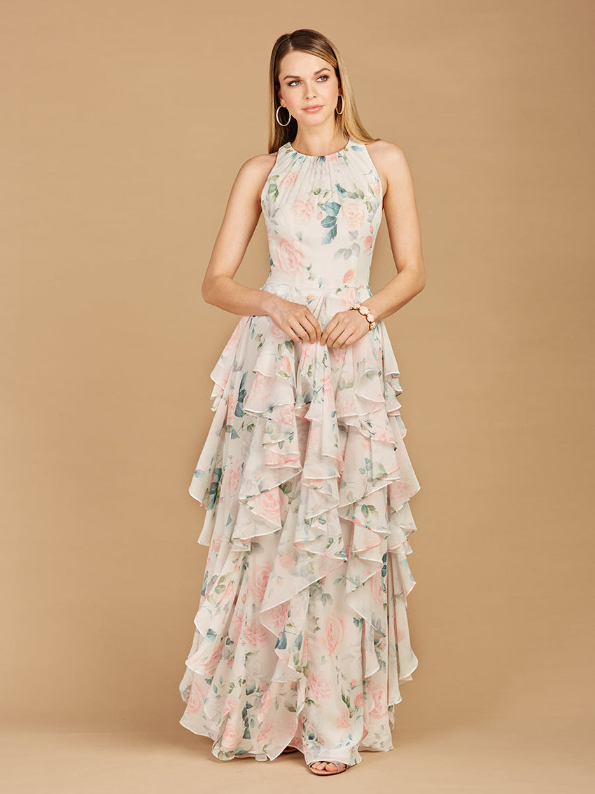 High Neck, Ruffled Skirt Printed Dress - OUTLET - Glamourous Grace