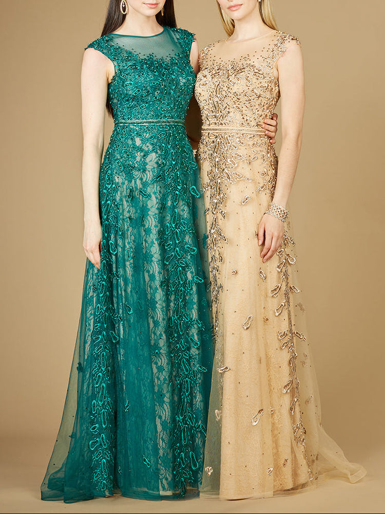 Inspired Lace Gown with Cap Sleeves - Glamourous Grace