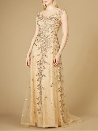 Inspired Lace Gown with Cap Sleeves - Glamourous Grace