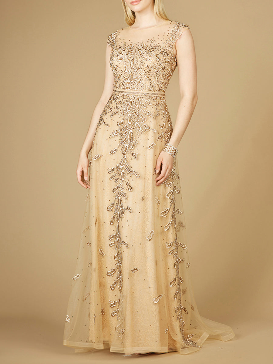 Inspired Lace Gown with Cap Sleeves - Glamourous Grace