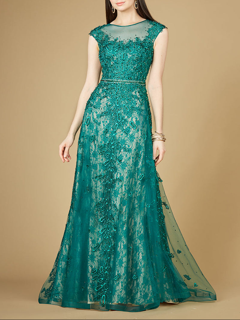Inspired Lace Gown with Cap Sleeves - Glamourous Grace