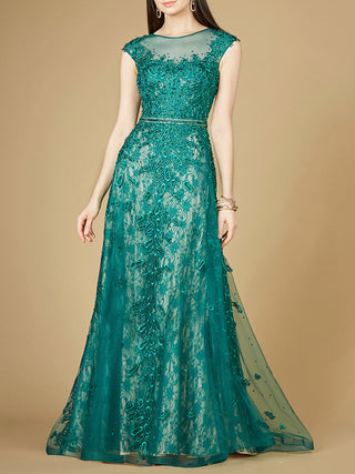 Inspired Lace Gown with Cap Sleeves - Glamourous Grace