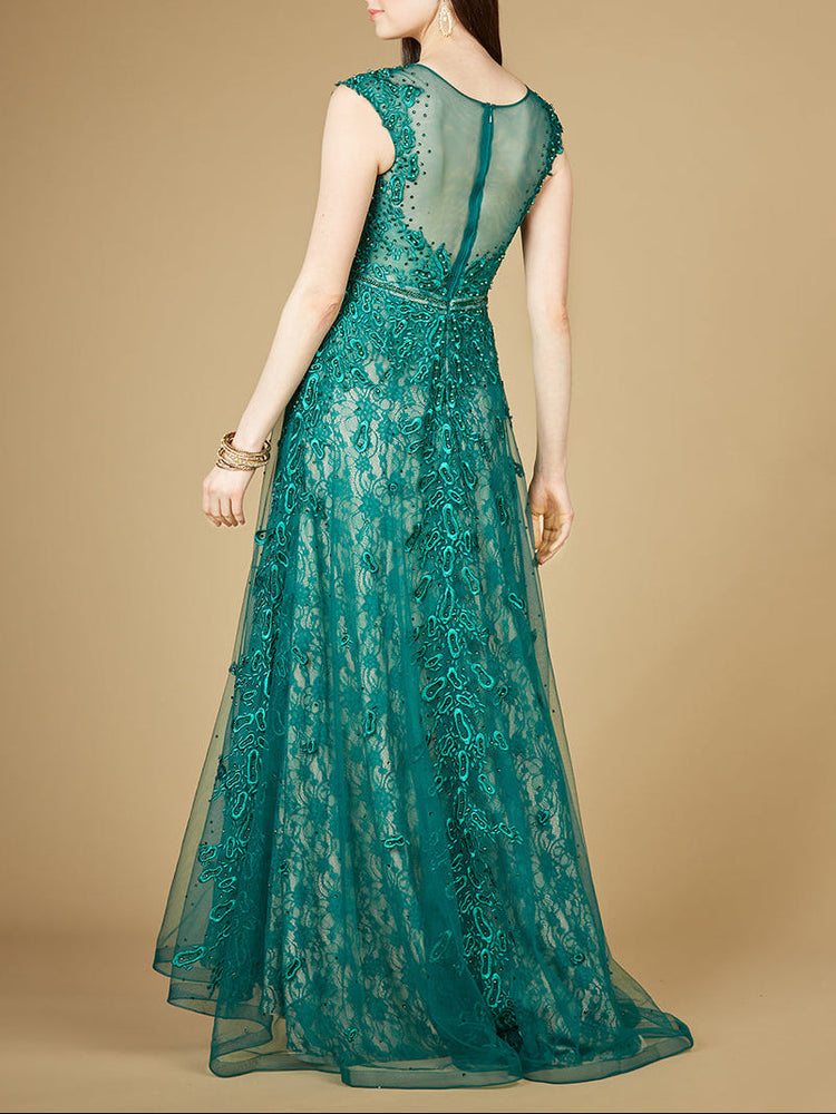 Inspired Lace Gown with Cap Sleeves - Glamourous Grace