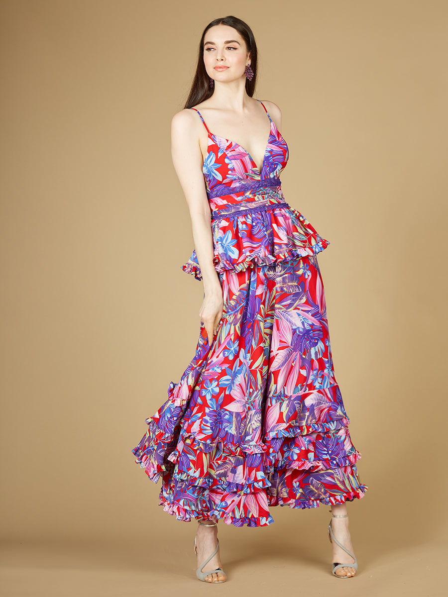Ruffle Skirt Printed Gown - OUTLET - Glamourous Grace