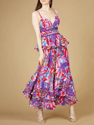 Ruffle Skirt Printed Gown - OUTLET - Glamourous Grace