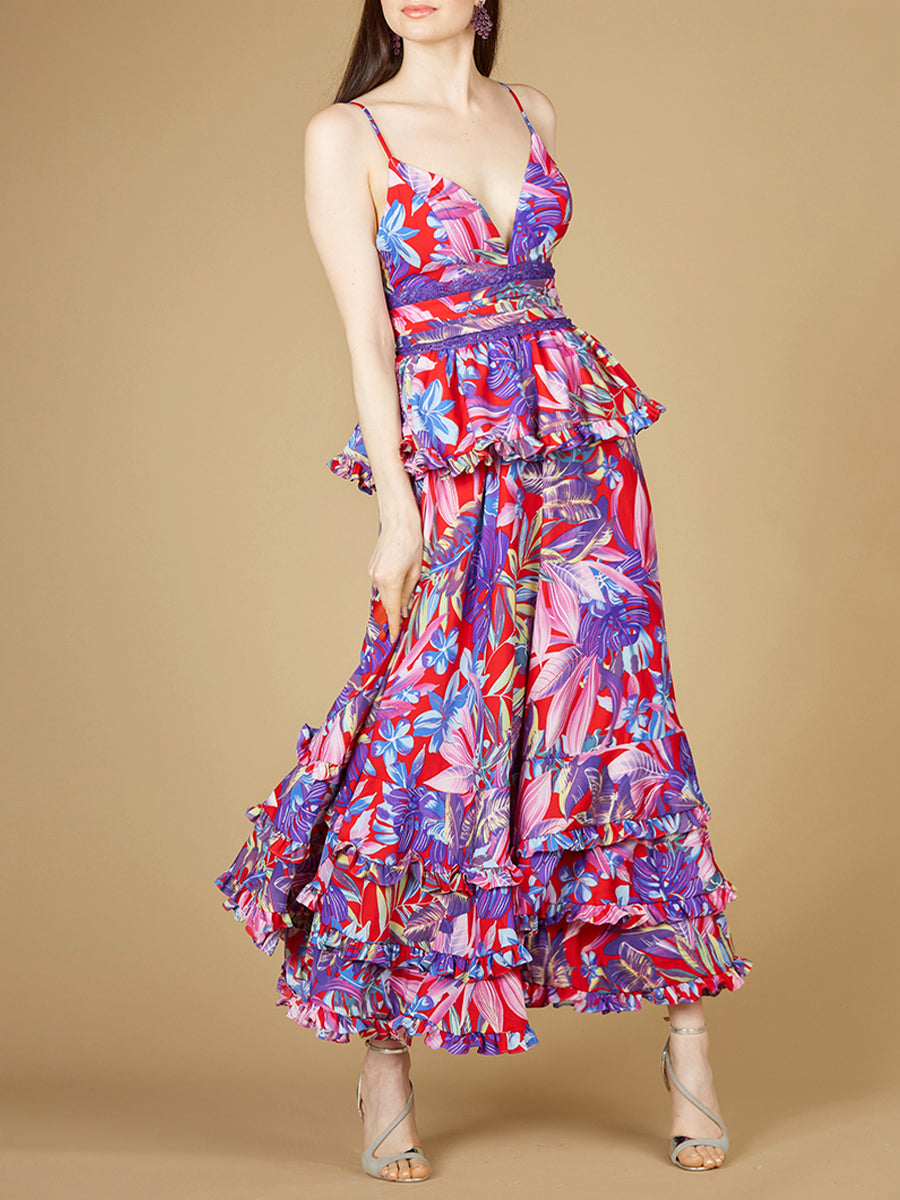 Ruffle Skirt Printed Gown - OUTLET - Glamourous Grace