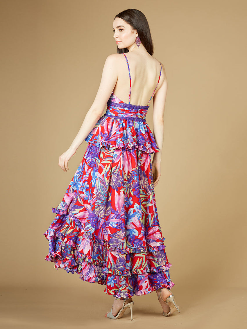 Ruffle Skirt Printed Gown - OUTLET - Glamourous Grace