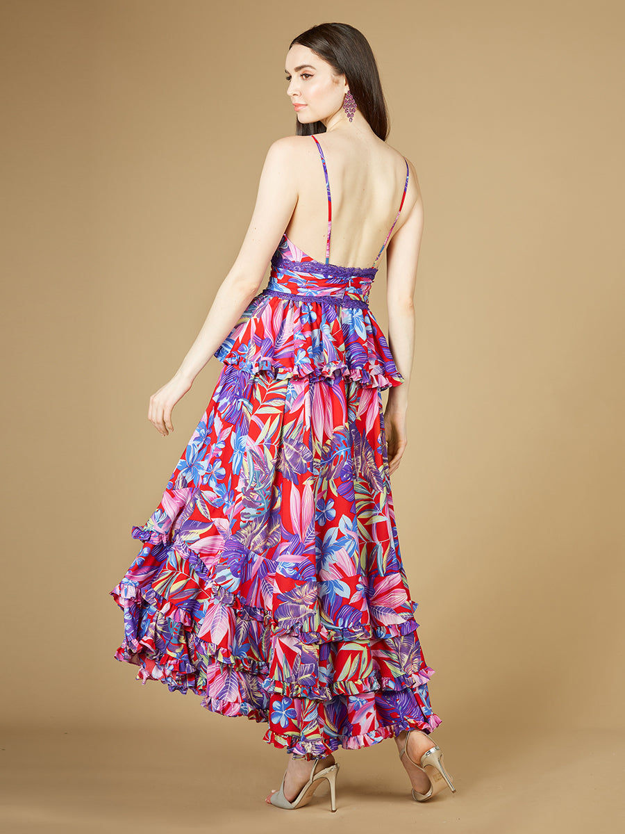 Ruffle Skirt Printed Gown - OUTLET - Glamourous Grace