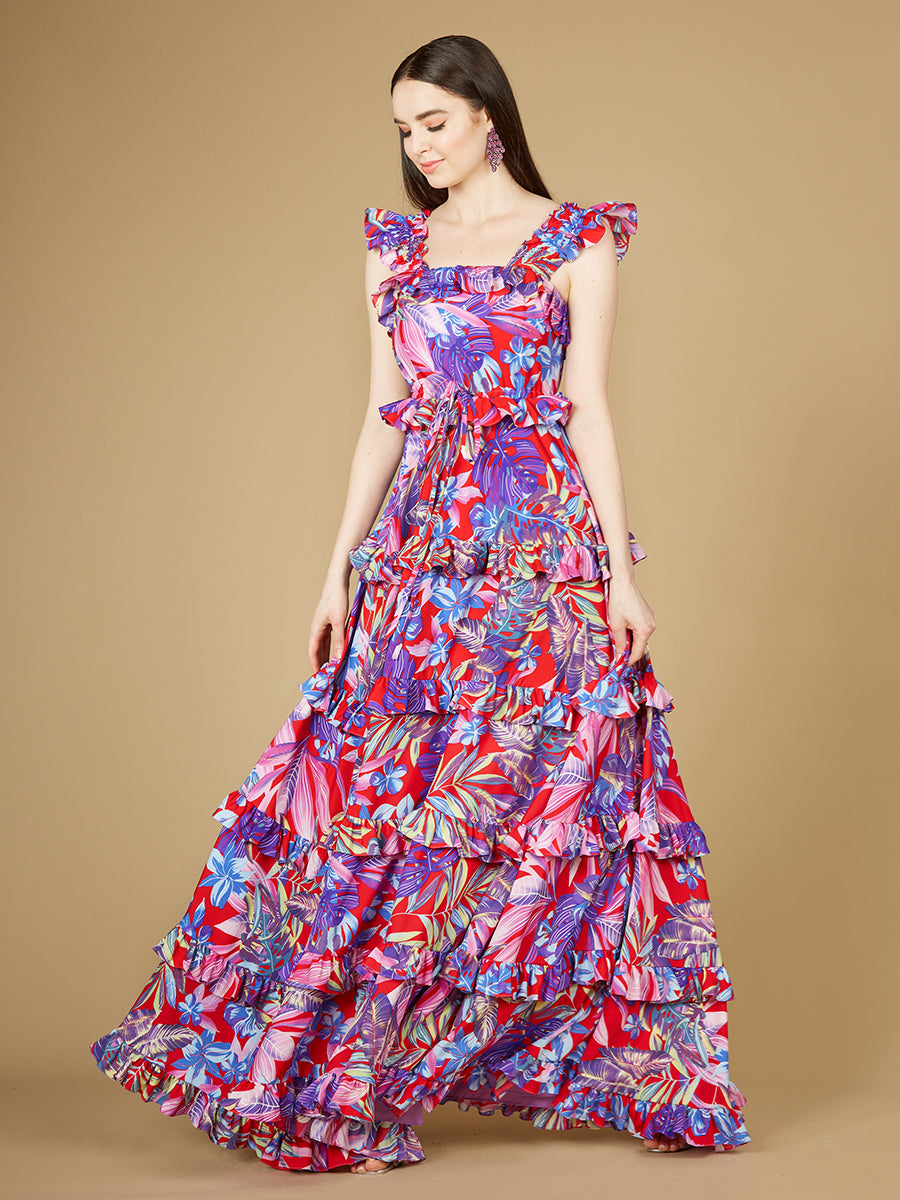Printed Gown with Ruffle Skirt - OUTLET - Glamourous Grace
