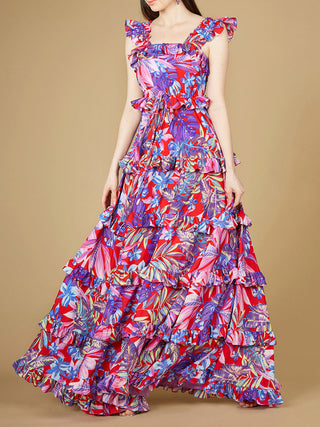 Printed Gown with Ruffle Skirt - OUTLET - Glamourous Grace