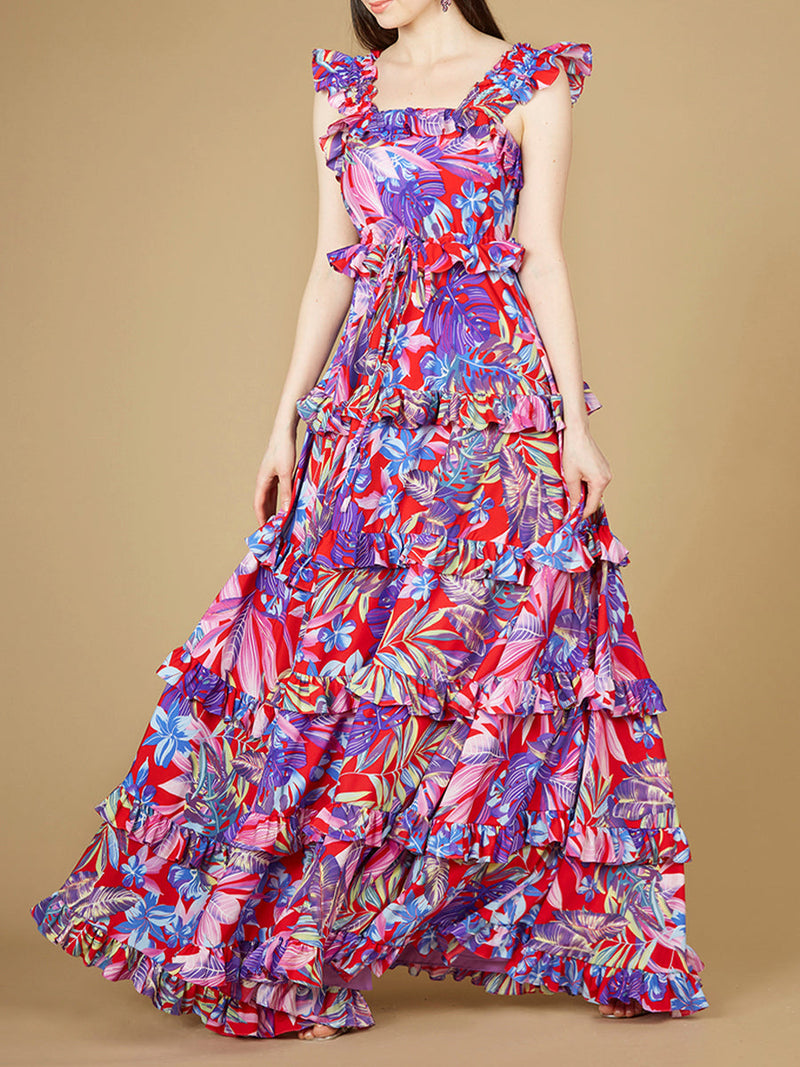Printed Gown with Ruffle Skirt - OUTLET - Glamourous Grace
