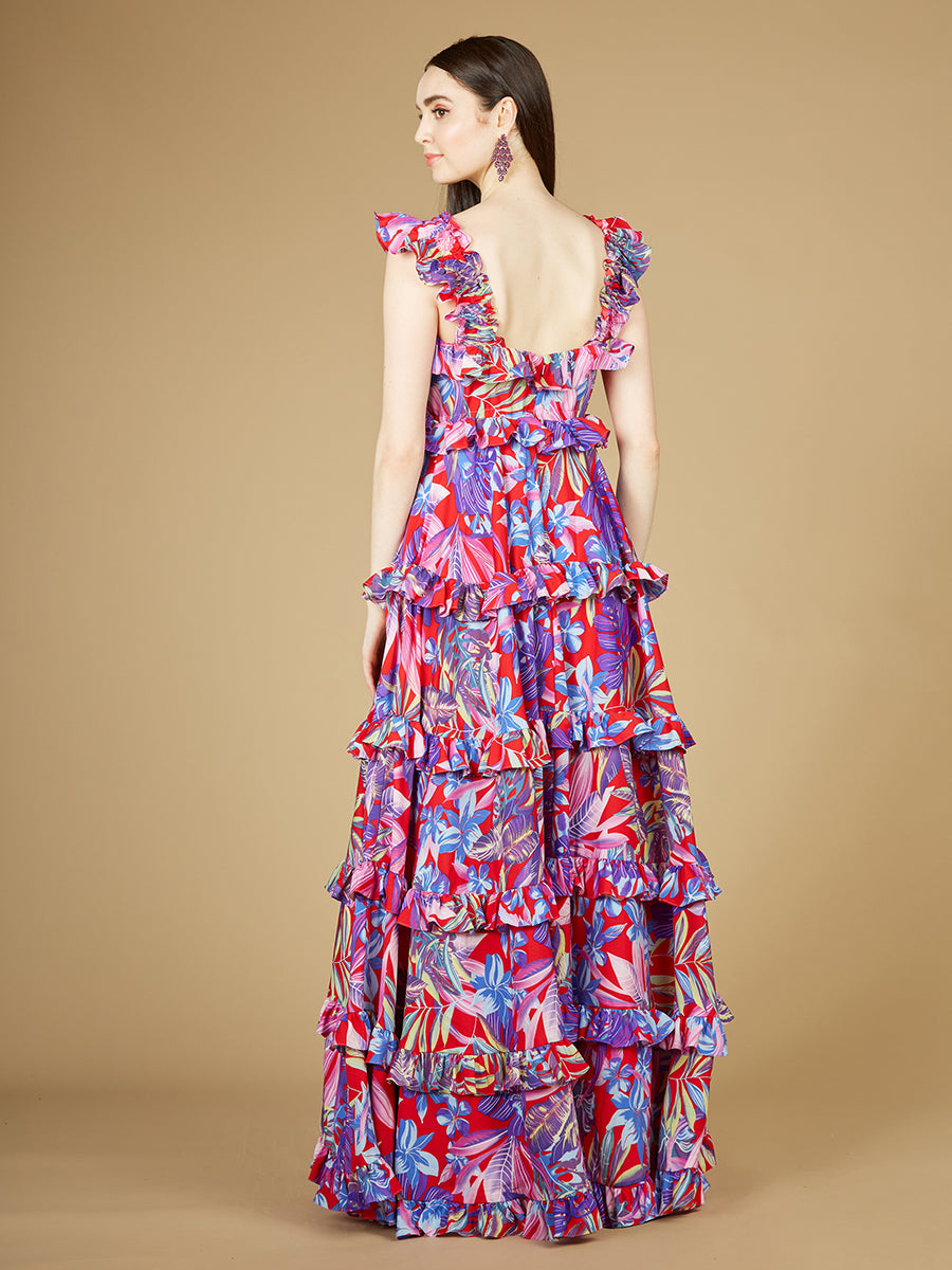 Printed Gown with Ruffle Skirt - OUTLET - Glamourous Grace