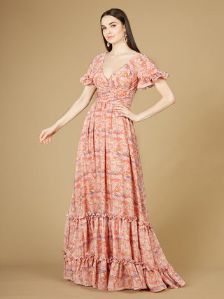 Long Print Gown with Cap Sleeves - OUTLET - Glamourous Grace