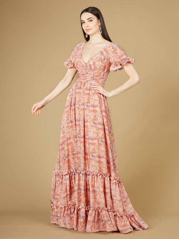 Long Print Gown with Cap Sleeves - OUTLET - Glamourous Grace