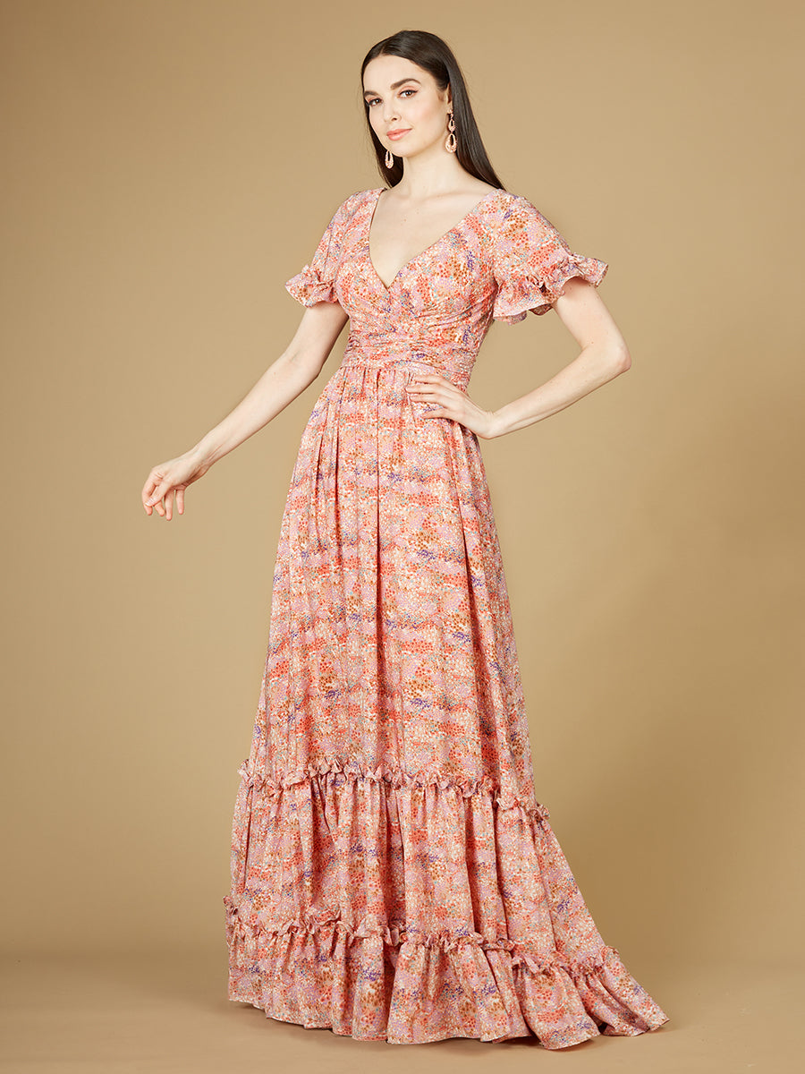 Long Print Gown with Cap Sleeves - OUTLET - Glamourous Grace