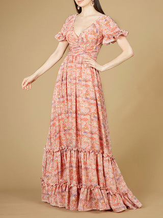 Long Print Gown with Cap Sleeves - OUTLET - Glamourous Grace