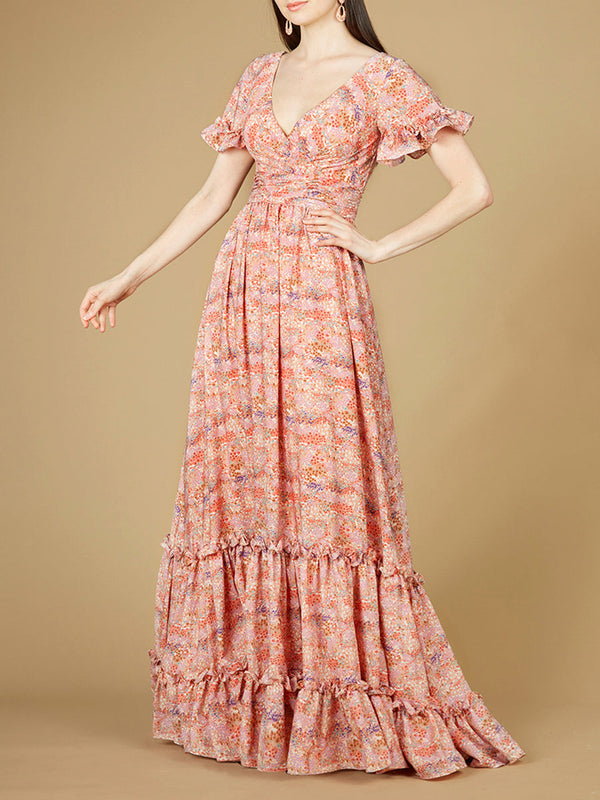 Long Print Gown with Cap Sleeves - OUTLET - Glamourous Grace
