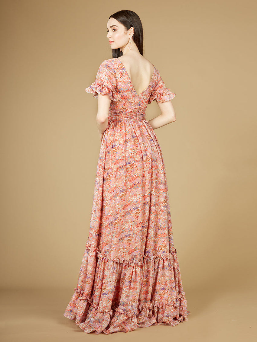 Long Print Gown with Cap Sleeves - OUTLET - Glamourous Grace