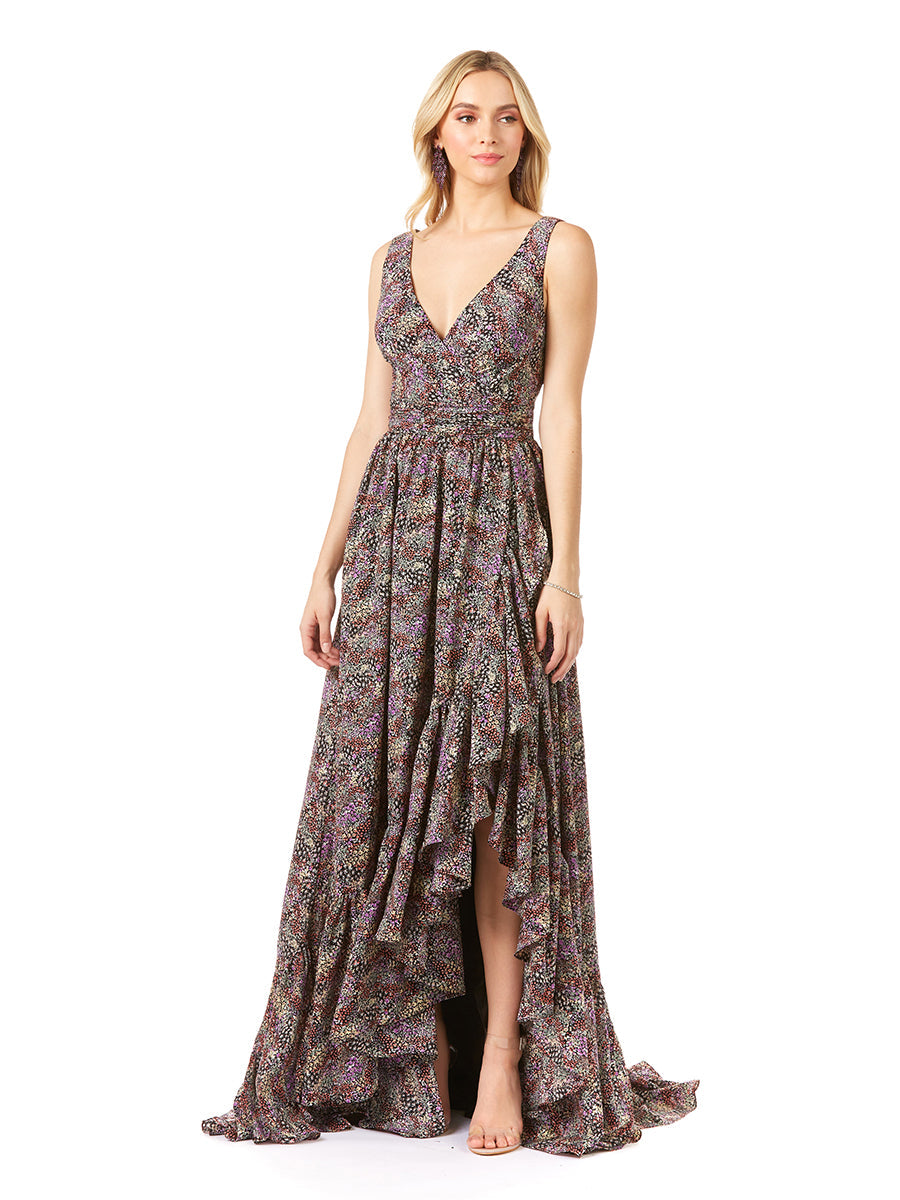 V-Neck Long Print Gown Hi-Low Wrap OUTLET - Glamourous Grace
