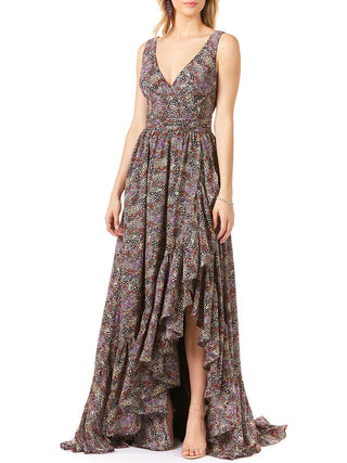 V-Neck Long Print Gown Hi-Low Wrap OUTLET - Glamourous Grace