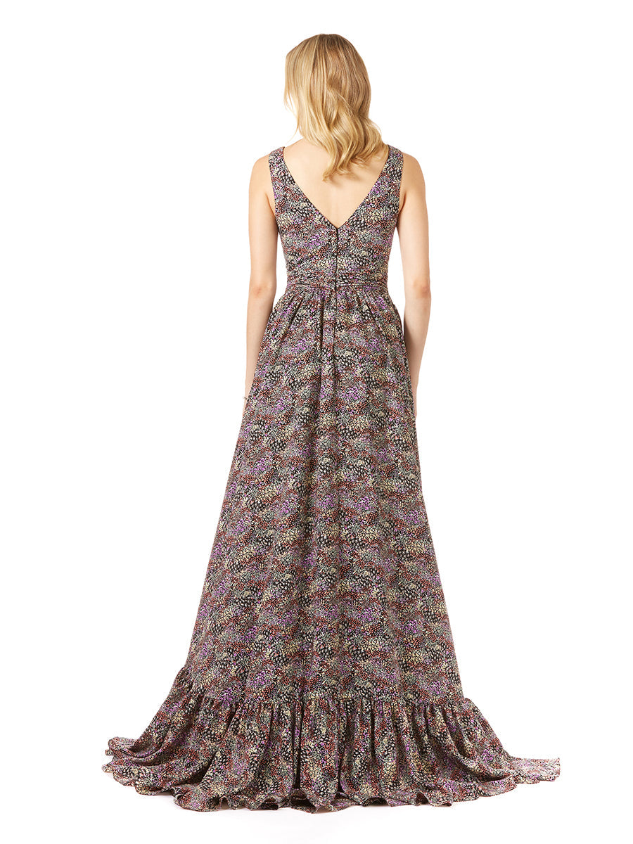 V-Neck Long Print Gown Hi-Low Wrap OUTLET - Glamourous Grace