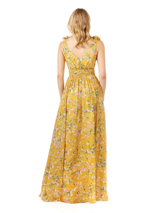 V-Neck Long Print Gown with Straps - Glamourous Grace