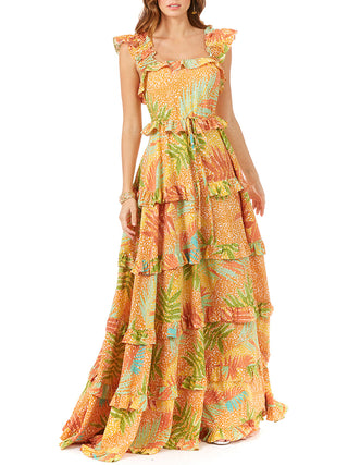 Ruffle Printed Gown with Straps OUTLET - Glamourous Grace