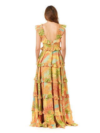 Ruffle Printed Gown with Straps OUTLET - Glamourous Grace