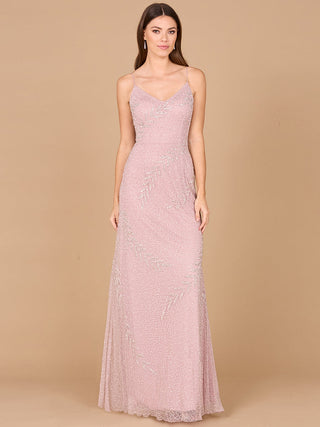Beaded Spaghetti Strap Navy Full-Length Gown - Glamourous Grace