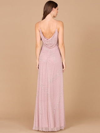 Beaded Spaghetti Strap Navy Full-Length Gown - Glamourous Grace