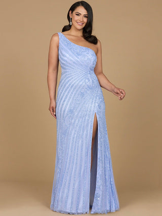 One-Shoulder Beaded Gown with Slit - Glamourous Grace