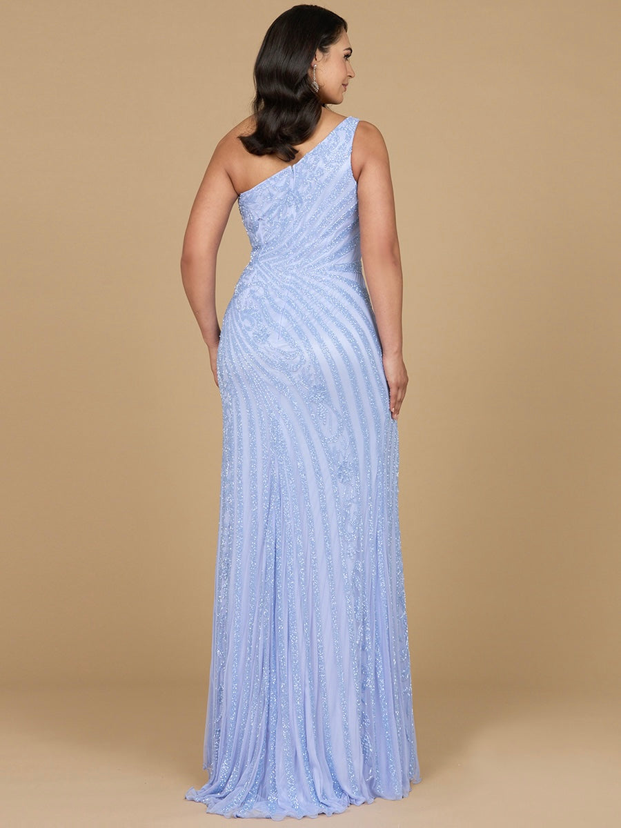 One-Shoulder Beaded Gown with Slit - Glamourous Grace