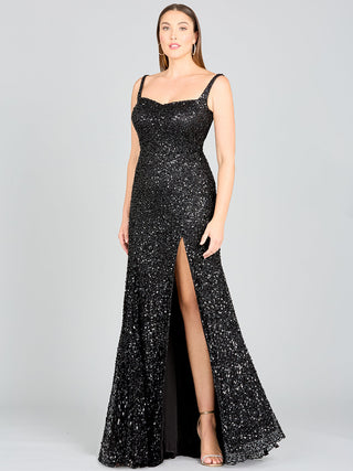Sweetheart Neckline, Beaded Gown with Slit - Glamourous Grace