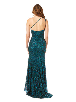 One-Shoulder Beaded Gown with Slit - Glamourous Grace