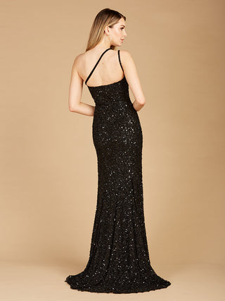 One-Shoulder Beaded Gown with Slit - Glamourous Grace